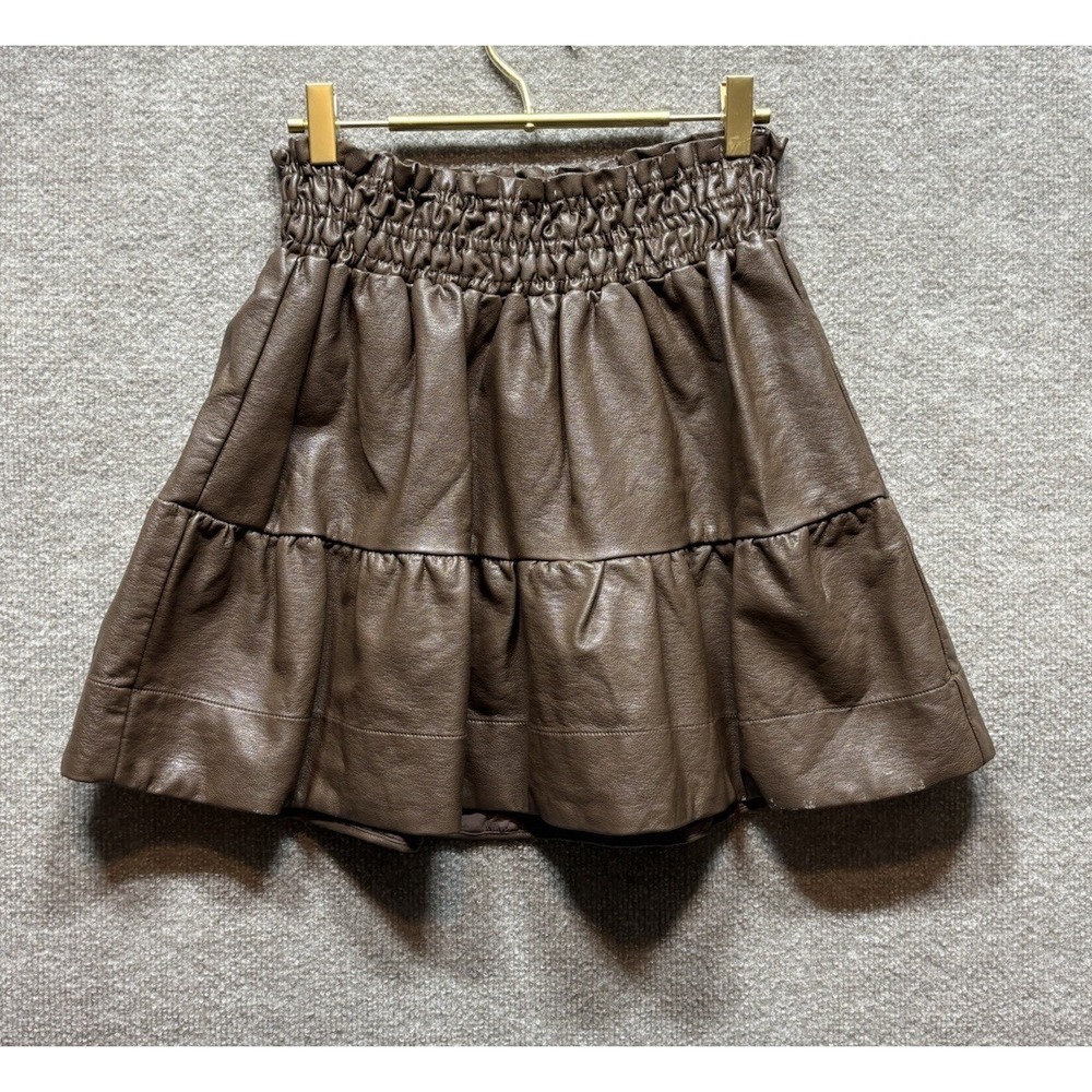 Anthropologie Brown Coffee Bean The Somerset Mini Skirt Faux Leather XS EUC